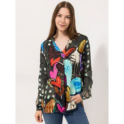DINE 'N' DANCE Bluse, 1/1-Arm Ärmelriegel Allover-Druck leger weit