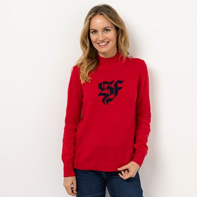 Thumbnail - STRANDFEIN Pullover Stehkragen Logo-Intarsie figurumspielend