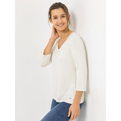 EVA LUTZ Shirt, 3/4-Arm V-Ausschnitt Knopfleiste figurumspielend