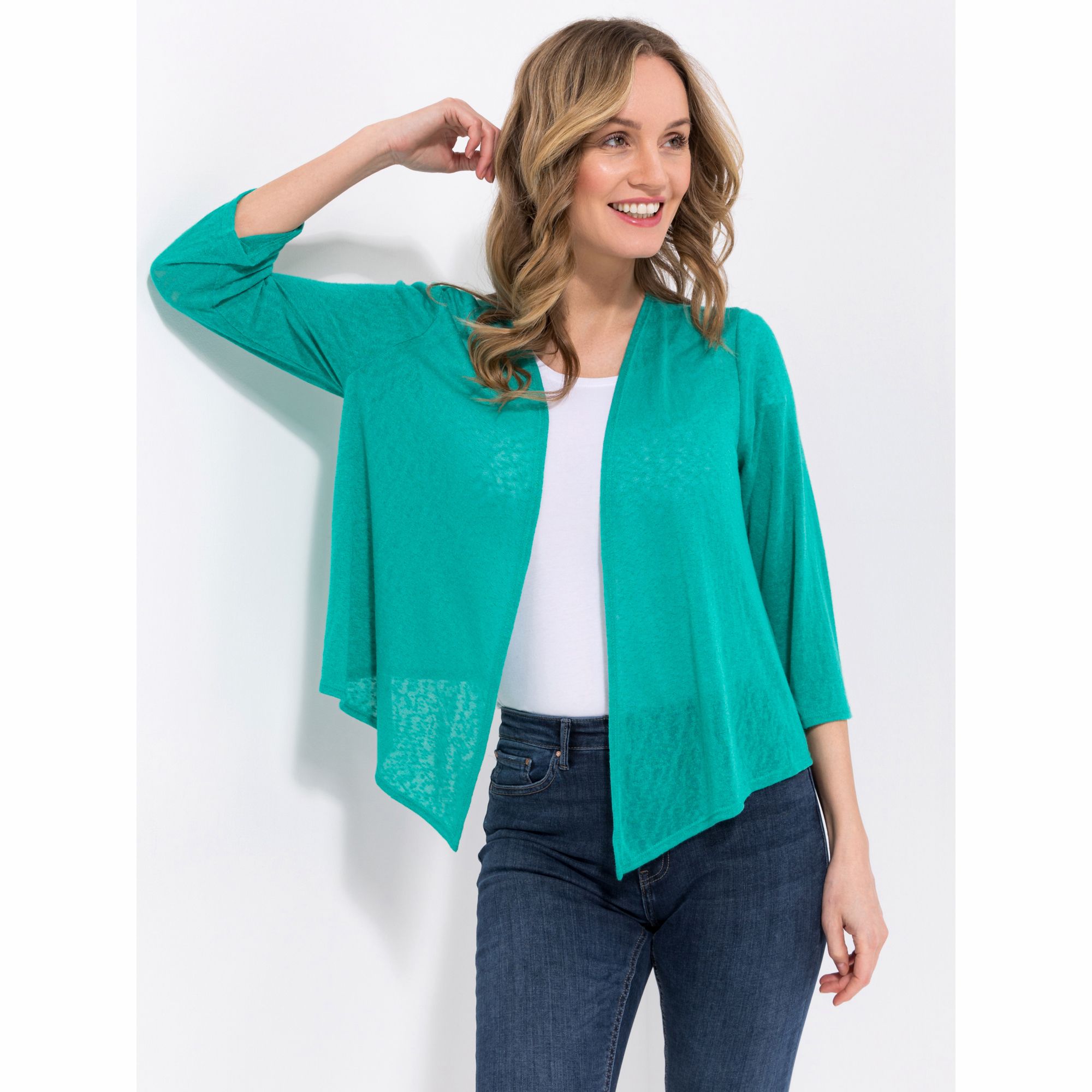 KIM & CO. Bolero, 3/4-Arm Leinen Optik Jersey offene Front figurumspielend