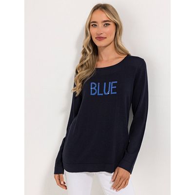 STRANDFEIN Pullover Rundhalsausschnitt Intarsie mit Pailette figurumspielend