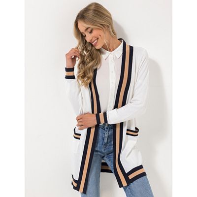 STRANDFEIN Cardigan offene Front aufgesetzte Taschen figurumspielend