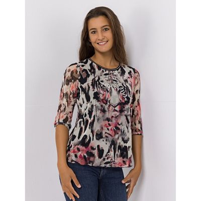 Thumbnail - DINE 'N' DANCE Shirt, 3/4-Arm Rundhalsausschnitt Mesh-Ware figurumspielend