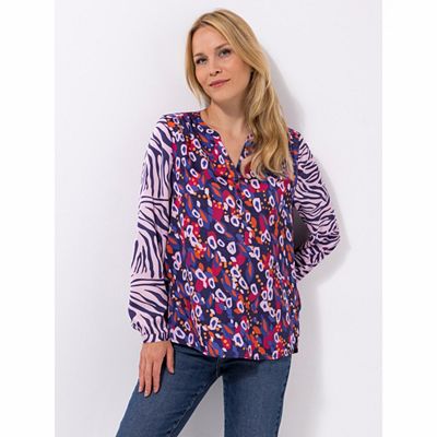 Thumbnail - ANNI FOR FRIENDS Bluse Anna, 1/1-Arm Serafino-Ausschnitt Allover-Druck hüftbedeckend