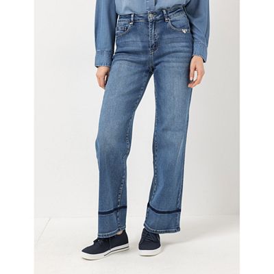 Thumbnail - STRANDFEIN Jeanshose lange Form dekorativer Farbkranz weites Bein