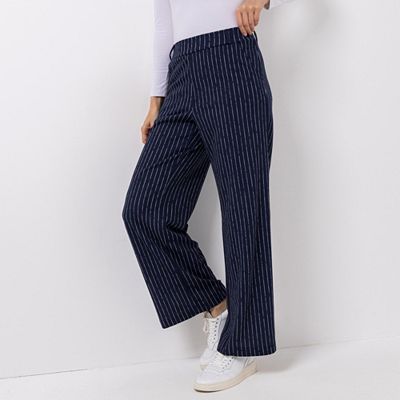 KIM & CO. Hose, lange Form Ponti Crepe Jersey Nadelstreifen-Design weites Bein