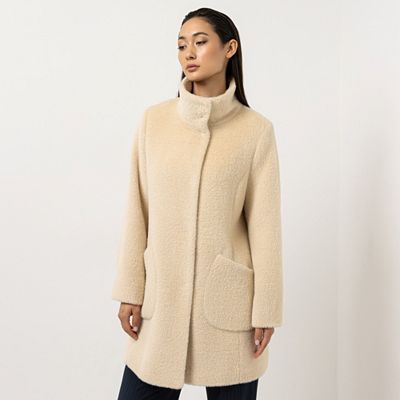 STEFFEN SCHRAUT Webpelz-Mantel breiter Stehkragen aufgesetzte Taschen figurumspielend