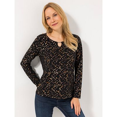 EVA LUTZ Shirt, 1/1-Arm Rundhalsausschnitt mit Lochdetail figurumspielend