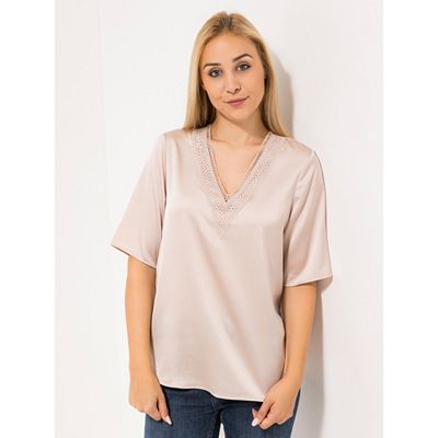 ANNI FOR FRIENDS Bluse, 1/2-Arm V-Ausschnitt Spitzendetails figurumspielend