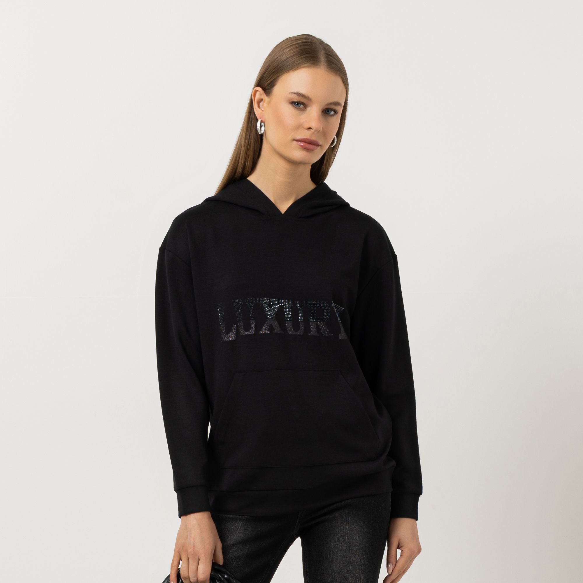 STEFFEN SCHRAUT Sweatshirt mit Kapuze Strasslogo-Druck leger weit