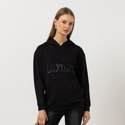 STEFFEN SCHRAUT Sweatshirt mit Kapuze Strasslogo-Druck leger weit
