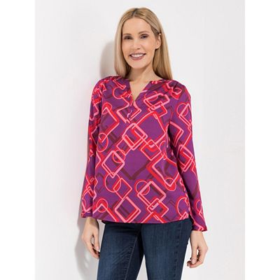 ANNI FOR FRIENDS Bluse Anna, 1/1-Arm Serafino-Ausschnitt hinten länger leger weit