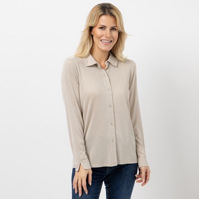 EVA LUTZ Jerseybluse Knopfleiste Glanzgarn figurumspielend