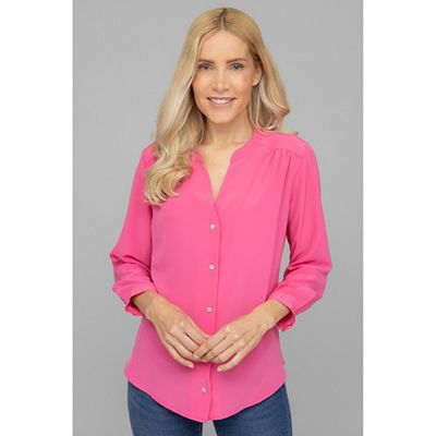 DINE 'N' DANCE Bluse, 7/8-Arm Serafino-Ausschnitt Ärmelriegel leger-weit