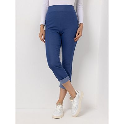 KIM & CO. Hose, 7/8-Länge Denim Jersey Kontrast-Umschlag schmaler Beinverlauf