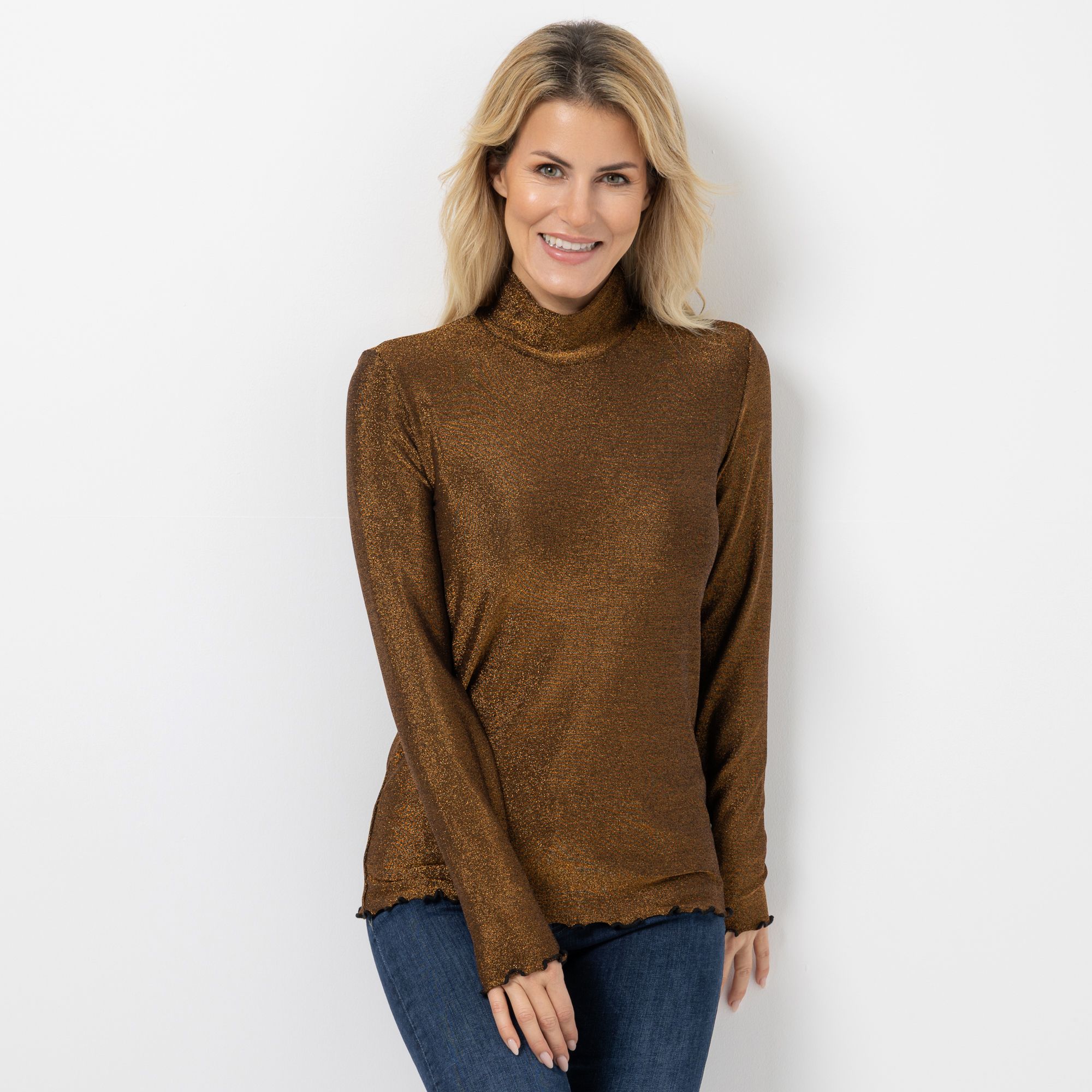 EVA LUTZ Shirt Stehkragen Effektgarn figurbetont