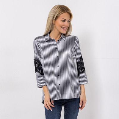 Thumbnail - DINE 'N' DANCE Bluse, 3/4-Arm Blusenkragen Spitzendetails leger weit