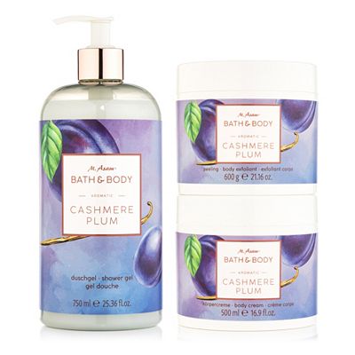 M.ASAM® Cashmere Plum Duschgel 750ml, Peeling 600g, Körpercreme 500ml
