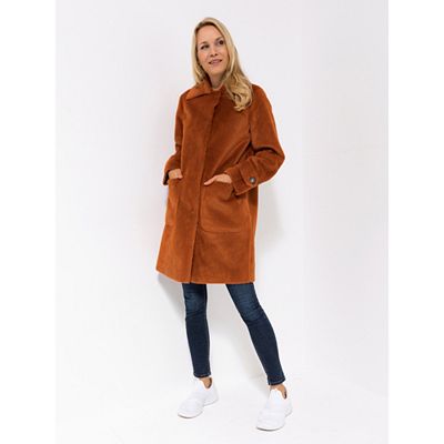 EVA LUTZ Webpelz-Mantel Armriegel mit Knopf Druckknöpfe leger weit