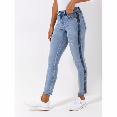 DINE 'N' DANCE Jeanshose Salsa Strassdetails leichter Used-Effekt schmales Bein