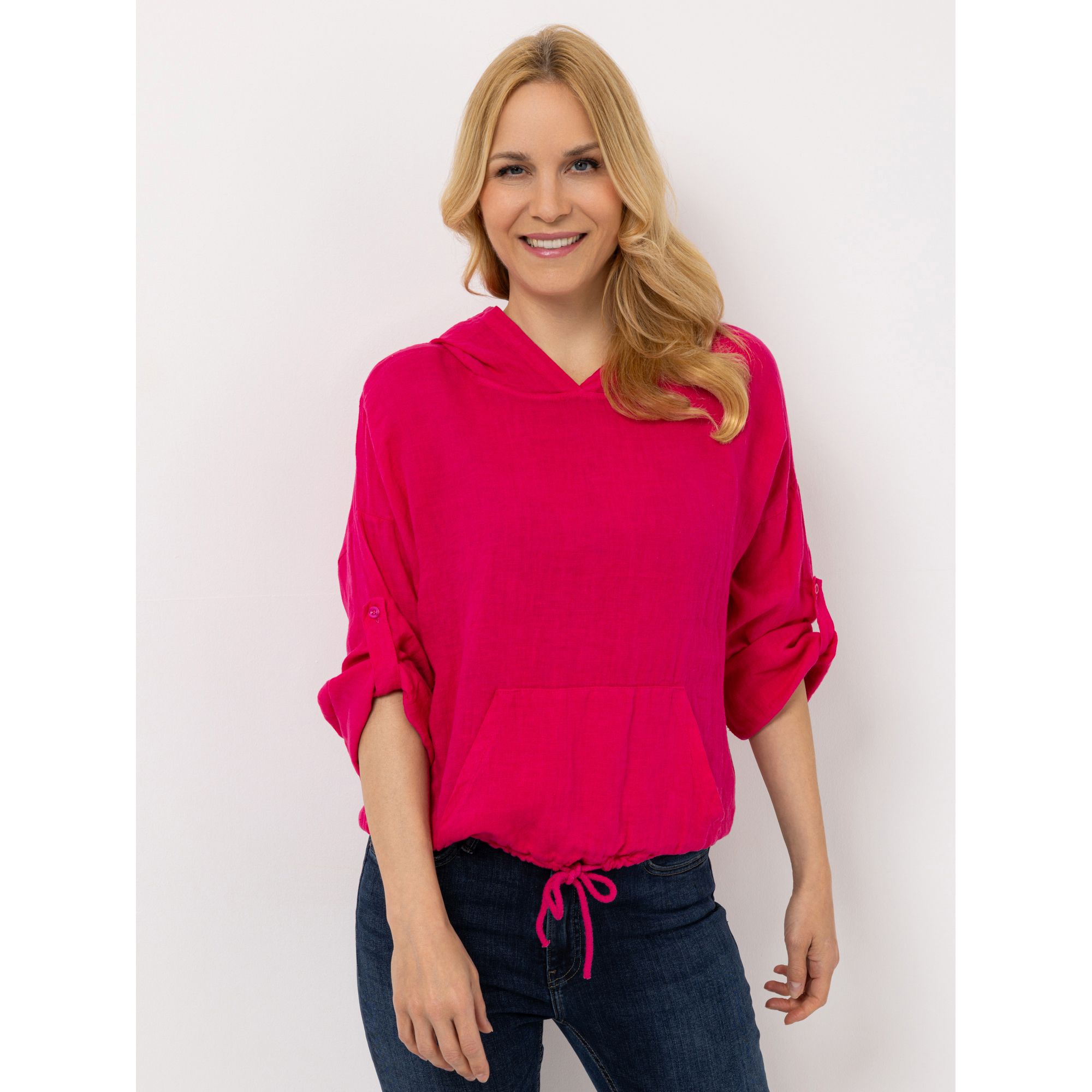 DINE 'N' DANCE Leinenhoodie Kängurutasche Kordelzug legere Form