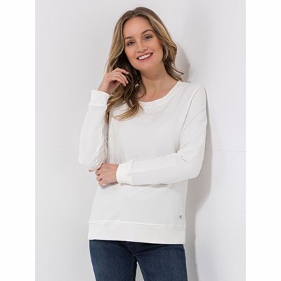 STRANDFEIN Sweatshirt Rundhalsausschnitt Logo-Applikation figurumspielend