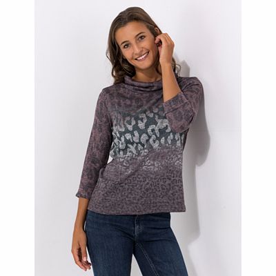 DINE 'N' DANCE Pullover, 3/4-Arm weiter Rollkragen Allover-Druck figurumspielend