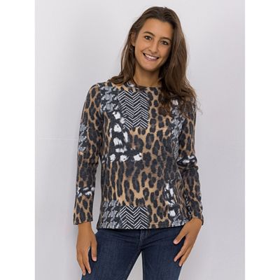 DINE 'N' DANCE Pullover, 1/1-Arm Rundhalsausschnitt Allover-Druck figurumspielend
