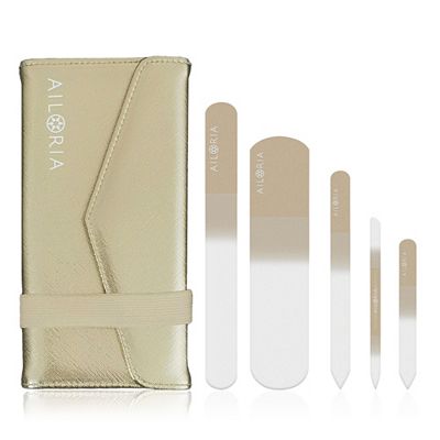AILORIA Contour Luxe Glasnagelfeilen-Set mit Spiegelchen im Etui, 5tlg.