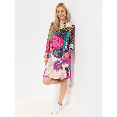 Thumbnail - ANNI FOR FRIENDS Kleid, 1/1-Arm Serafino-Ausschnitt platzierter Druck leger weit