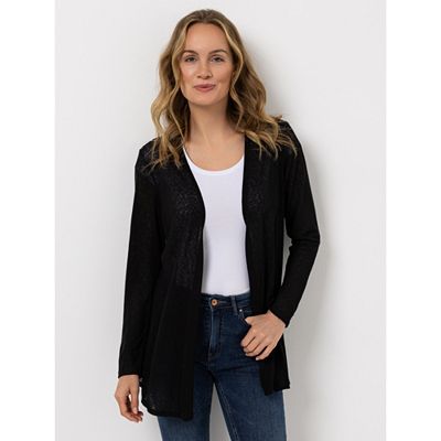 KIM & CO. Cardigan. Langarm Leinen-Optik Jersey offene Front figurumspielend