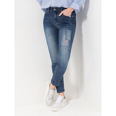 STRANDFEIN Jeanshose Patches knöchellang schmales Bein