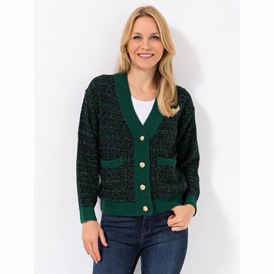 ANNI FOR FRIENDS Cardigan, 1/1-Arm tiefer V-Ausschnitt Schmuckknopfleiste figurumspielend