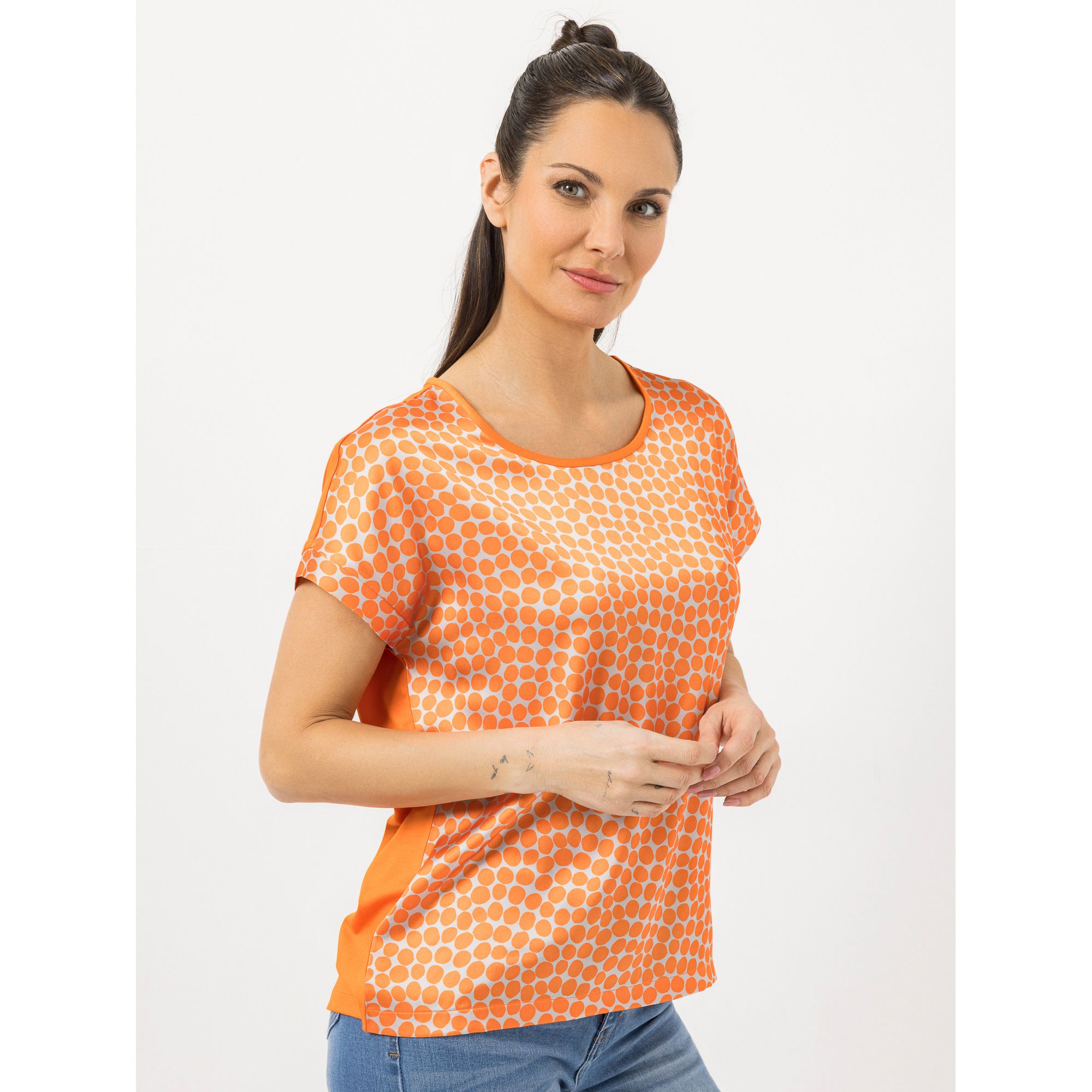 STEFFEN SCHRAUT Blusenshirt, Havanna Rundhalsausschnitt Materialmix leger weit