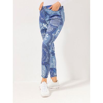 ANNI FOR FRIENDS Hose 5-Pocket-Style Allover-Druck schmales Bein