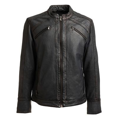 DINE 'N' DANCE Menswear Lederjacke Stehkragen Reißverschlusstaschen