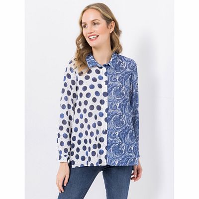 Thumbnail - DINE 'N' DANCE Bluse, 1/1-Arm Allover-Druck Blusenkragen leger weit
