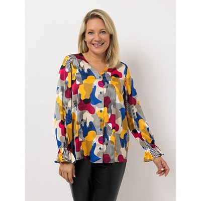 KILIAN KERNER SENSES Bluse, Langarm V-Ausschnitt Knopfleiste figurumspielend