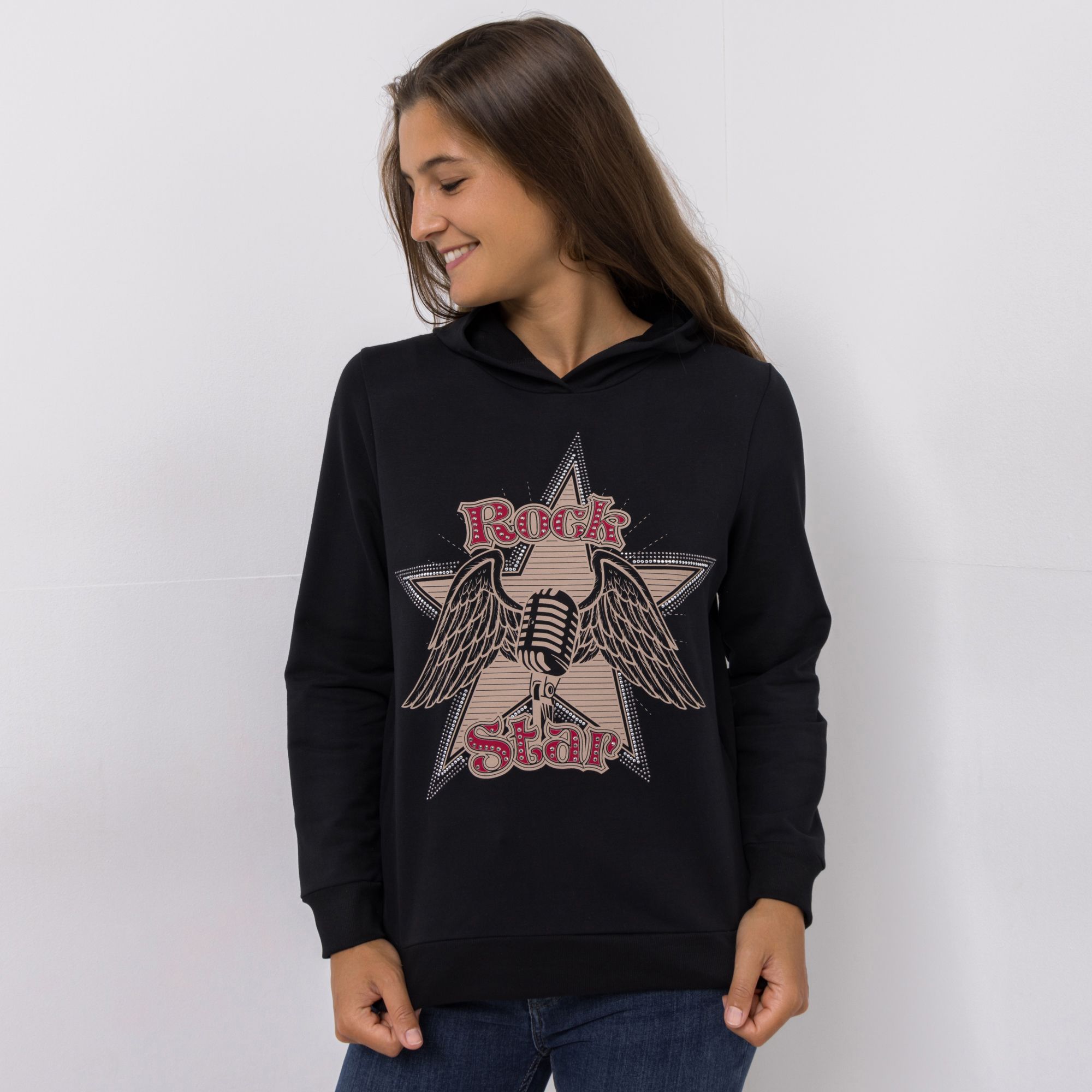 DINE 'N' DANCE Sweatshirt, 1/1-Arm mit Kapuze platzierter Druck figurumspielend