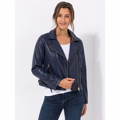 ANNI FOR FRIENDS Jacke, Leder-Optik Reverskragen Reißverschlusstaschen figurumspielend