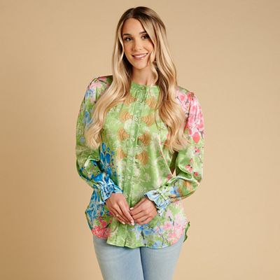 Thumbnail - SCHIFFHAUER MUNICH® Bluse, mit Volant Knopfleiste Strasssteinbesatz leger weit