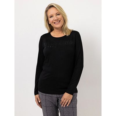 KILIAN KERNER SENSES Shirt, Langarm Rundhalsausschnitt Schriftzug mit Strass figurumspielend