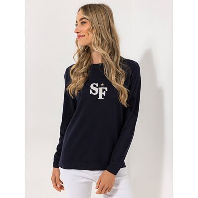 Thumbnail - STRANDFEIN Pullover Rundhalsausschnitt Logo-Intarsie figurumspielend