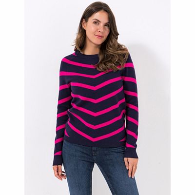 ANNI FOR FRIENDS Pullover, 1/1-Arm Rundhalsausschnitt V-förmiger Jacquard hüftumspielend