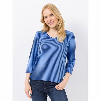 EVA LUTZ Shirt, 3/4 Arm V-Ausschnitt gestreift figurumspielend