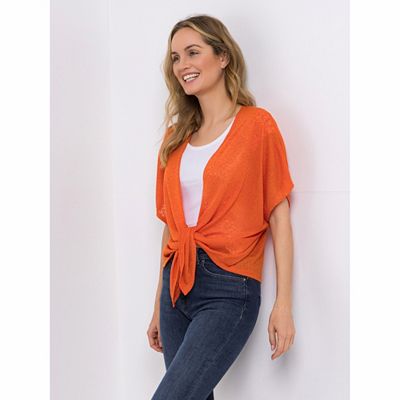 Thumbnail - KIM & CO. Bolero-Weste Leinen Optik Jersey offene Front figurumspielend