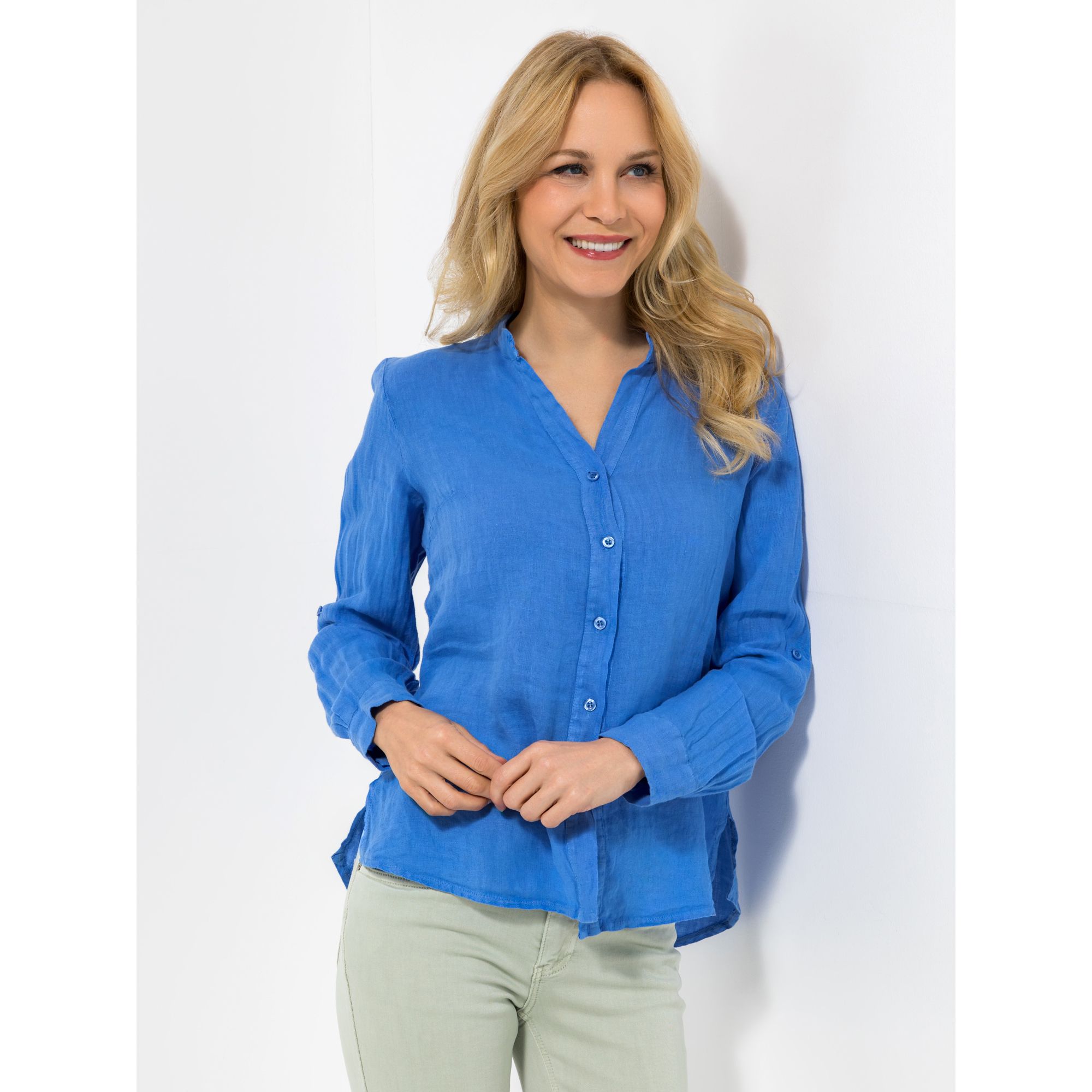 DINE 'N' DANCE Bluse Frida, 1/1-Arm Leinen Seitenschlitze leger weit