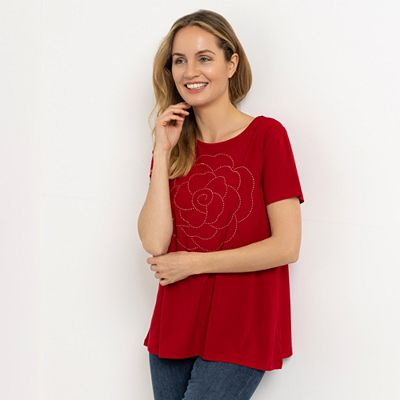 KIM & CO. Shirt, 1/2-Arm Deluxe Brazil Knit Strass-Applikation figurumspielend