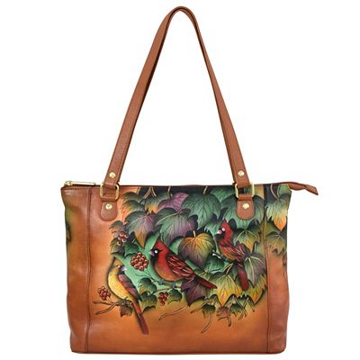 Thumbnail - ANUSCHKA® Medium Shopper echt Leder 2 Sicherheitsfächer handbemalt