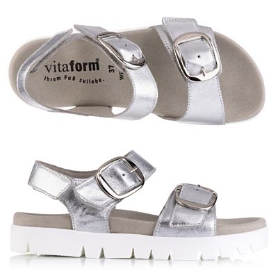 VITAFORM Damen- Sandalette Metallic Leder 2 große Schnallen Sohle Lara